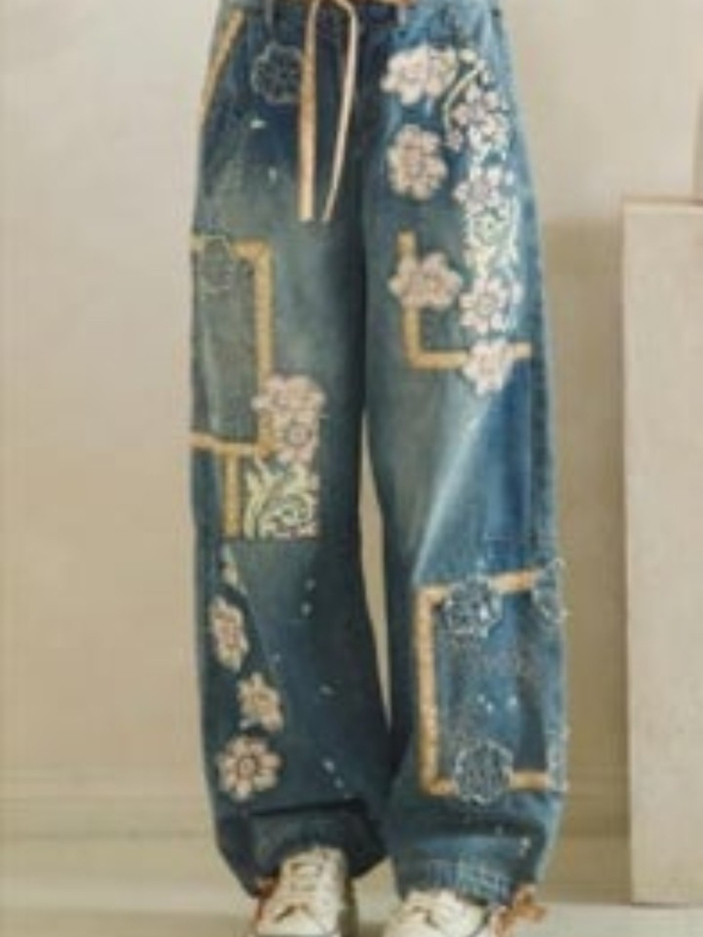 Oli & Hali Blue Wide-Leg Embroidered Jeans